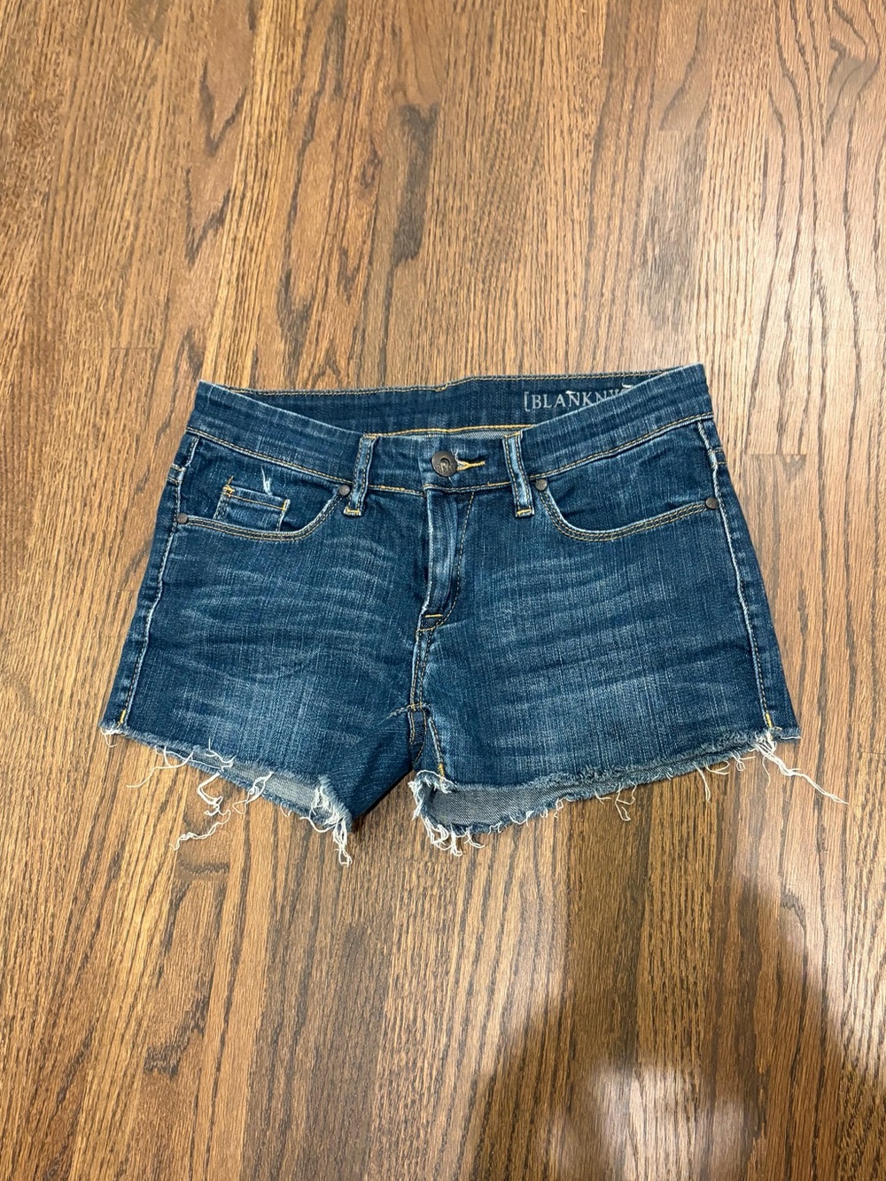 Blank NYC Indigo Frayed Hem Denim Shorts